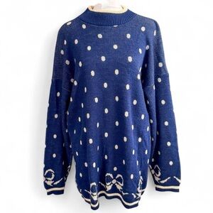 Vintage 80s/90s Navy Polka Dot Bow Sweater – Oversized Large
